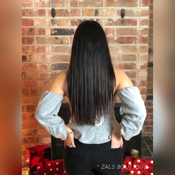 Gray Off the Shoulder Bow Crop Sweater - Picture 2 of 6